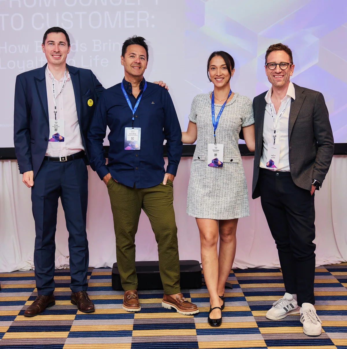 Luke Saville of Stedion on stage with the Canela Media and Antavo team at a 2025 loyalty conference in Miami